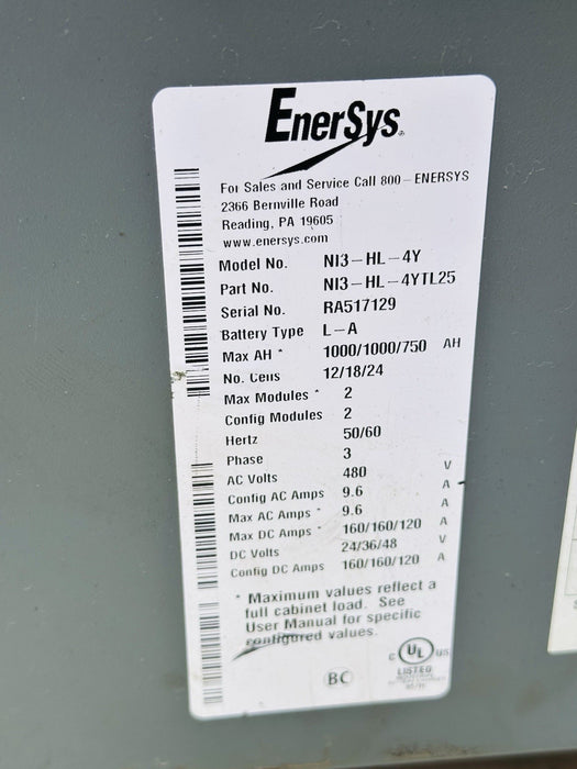 Enersys Nexsys+ Charger NI3-HL-4Y  480V AC 24/36/48V DC  #1