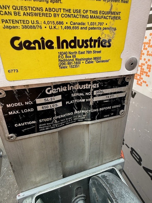 Genie SLC24 24' Superlift Material Lift Hoist Lift Duct Jack 650 lbs. TESTED BG6