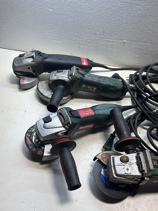 Lot Of 4 Corded Metabo 4-1/2" Angle Grinders With Blades