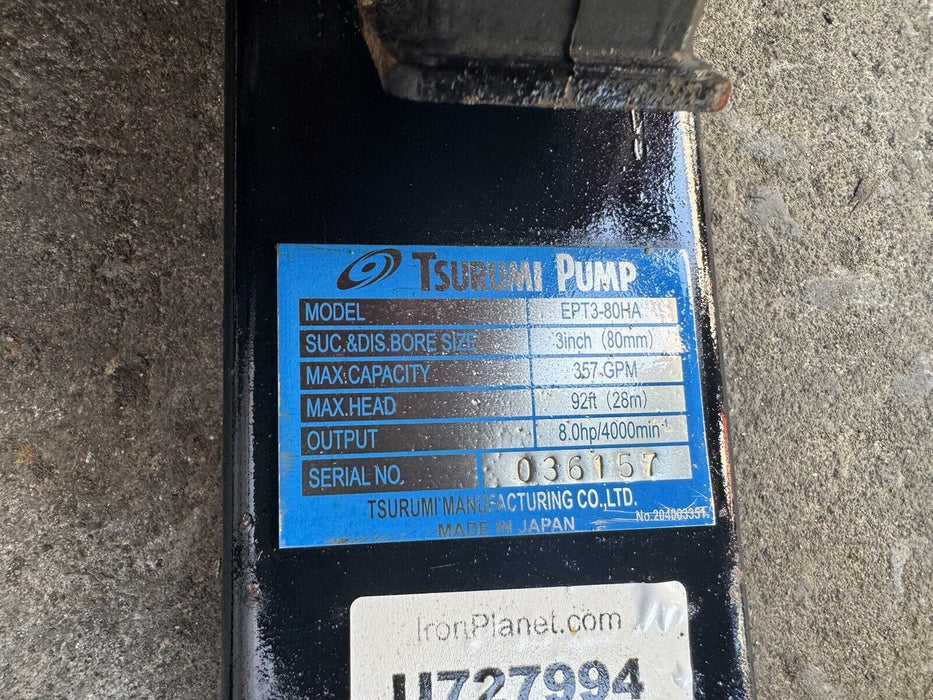 Tsurumi EPT3-80HA; Engine Driven Trash Pump, 360 GPM, 3" discharge, 8hp