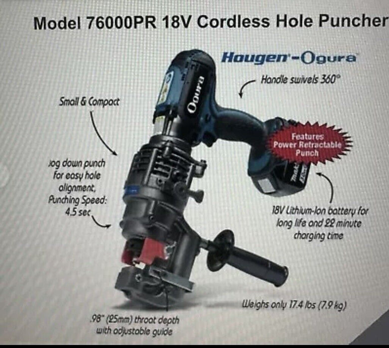 Hougen-Ogura Electro-Hydraulic Cordless 18V Punch Pro Model 76000PR Battery #32