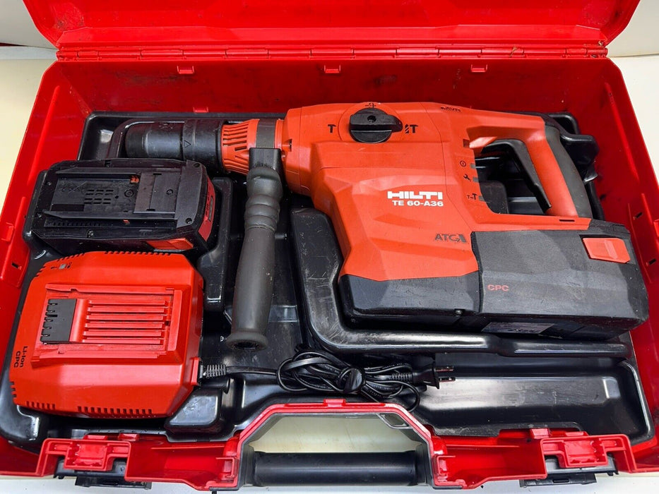 HILTI CORDLESS ROTARY HAMMER  DRILL TE 60- A36, (2) 3-9AH BATTERIES + CHARGER #2