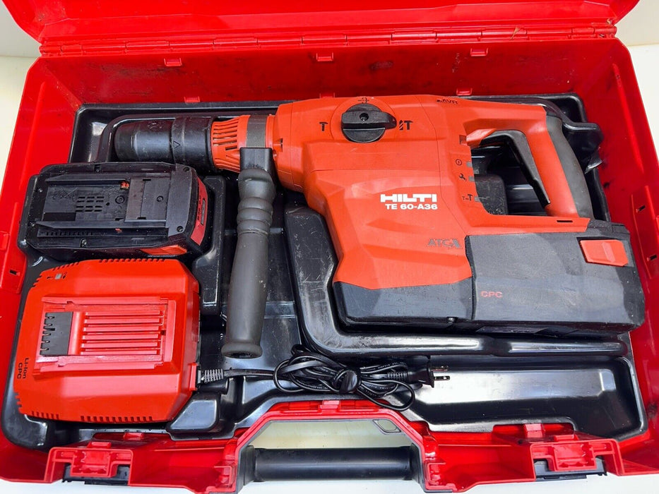 HILTI CORDLESS ROTARY HAMMER  DRILL TE 60- A36, (2) 3-9AH BATTERIES + CHARGER #2