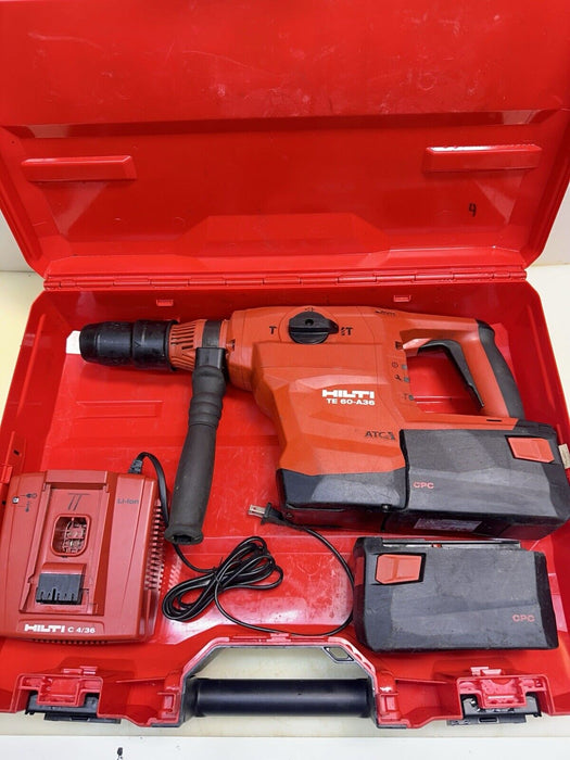 HILTI CORDLESS ROTARY HAMMER  DRILL TE 60- A36, (2) 3-9AH BATTERIES + CHARGER #4