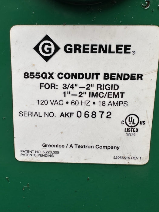 Greenlee 855GX Pipe Bender 1”-2” Rigid IMC EMT 555 854 855 Excellent Condition!!