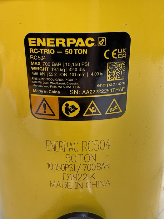 2022 Enerpac RC-504 50 Ton Capacity, Single Port, 4" Stroke Single-Acting Steel
