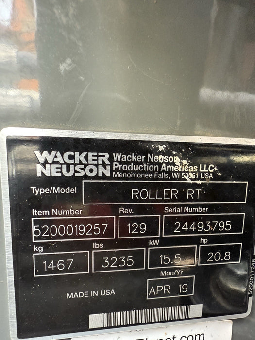 2019 Wacker Neuson RTSC3 Remote Controlled Trench Compactor Roller 665 Hours