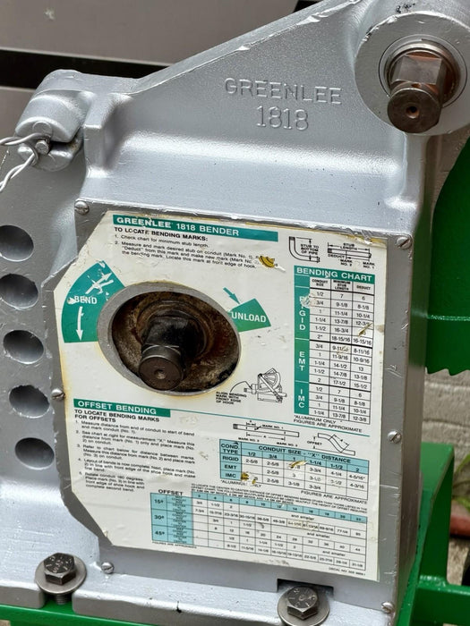 Greenlee 1818 Mechanical Pipe Bender 1/2"-2" RIGID EMT Conduit Chicago 5 Shoes bg4