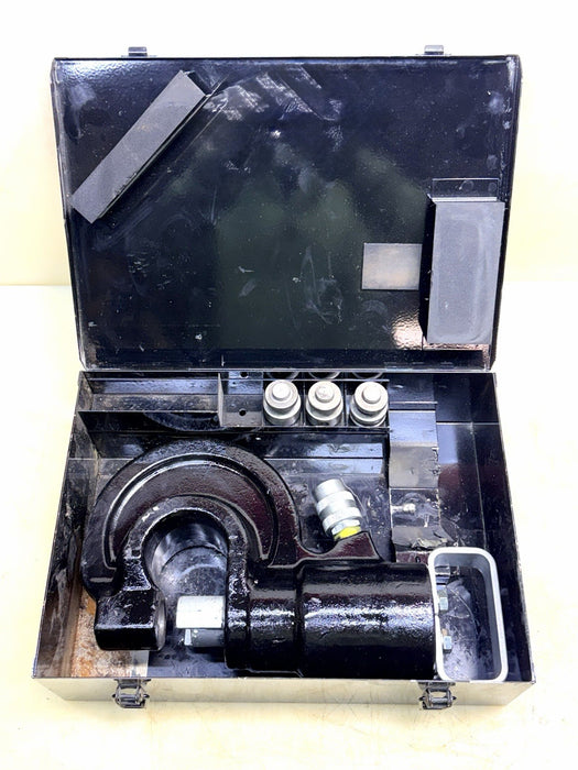 CLEVELAND STEEL TOOL ENERPAC 35 TON HYDRAULIC METAL PUNCH WITH 3 PUNCH AND DIES