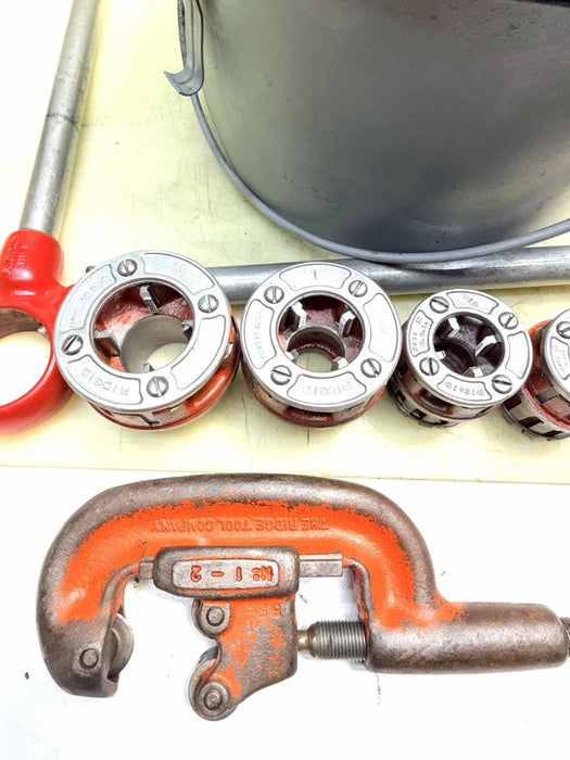 Ridgid 111R 1/4 to 1 1/4 Pipe Threader Die Set Cutter Reamer Oiler Great Shape