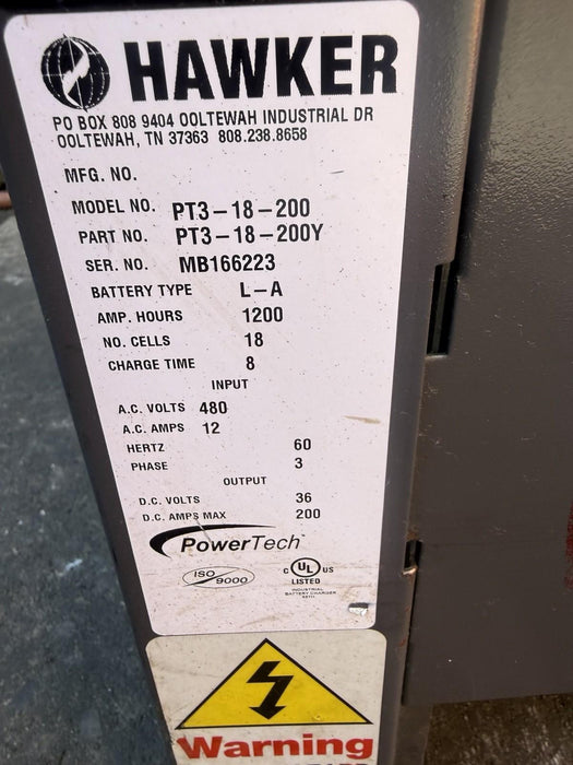 HAWKER PT3-18-200 BATTERY CHARGER 36 OUTPUT , 1200 AMP Fork Lift Charger #1