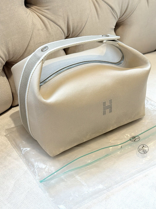 Hermes Canvas Beige / Naturel Bride-a-Brac Large Pouch Toiletry Bag NEW