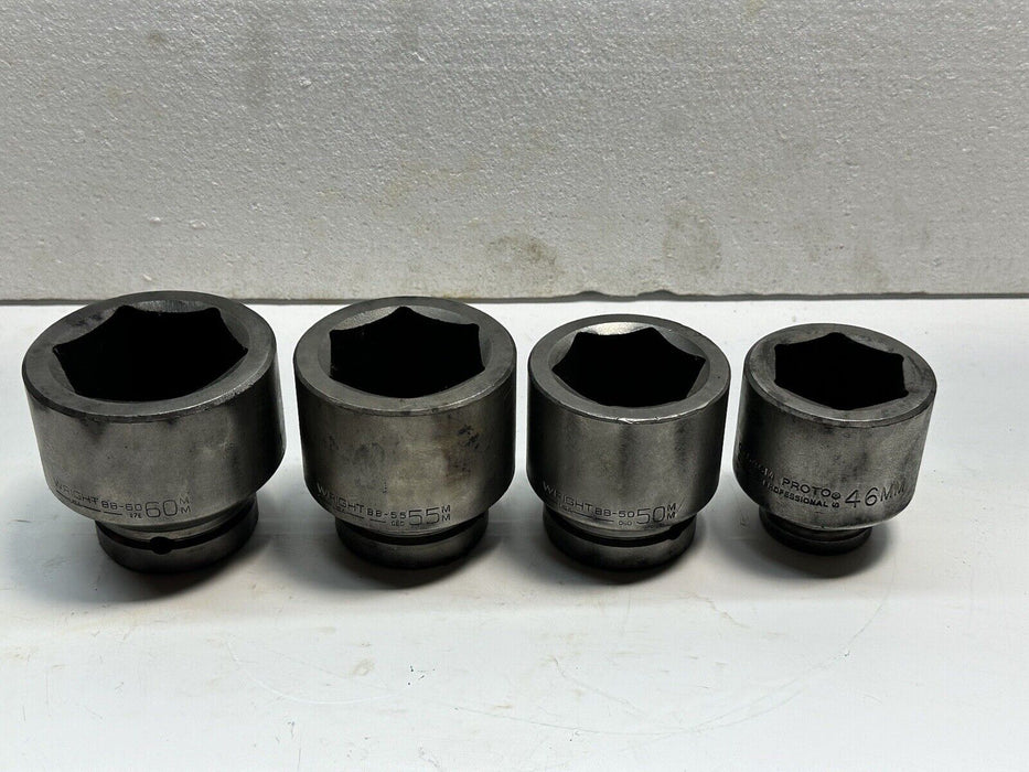 Wright & Proto 60,55,50,46 mm Standard Impact Socket, 1" Drive, 6 Point