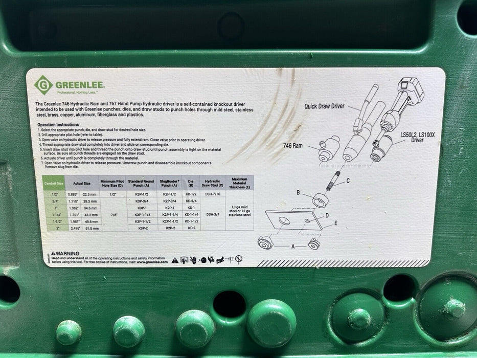 GREENLEE 7804SB / 7806SB Quick draw Hydraulic Punch driver KIT 1/2 - 2" + case