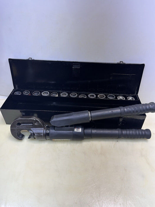 BURNDY Y750 REVOLVER HYPRESS HYDRAULIC CRIMPING TOOL W/ 13 Dies