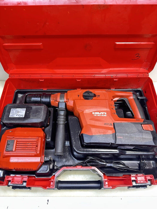 HILTI CORDLESS ROTARY HAMMER  DRILL TE 60- A36, (2) 3-9AH BATTERIES + CHARGER #3