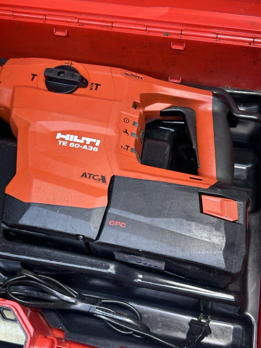 HILTI CORDLESS ROTARY HAMMER  DRILL TE 60- A36, (2) 3-9AH BATTERIES + CHARGER #3