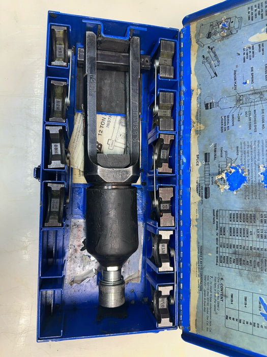 T&B Thomas And Betts Hydraulic Crimper W/ 10 Dies & Case, 12-TON Model TBM12