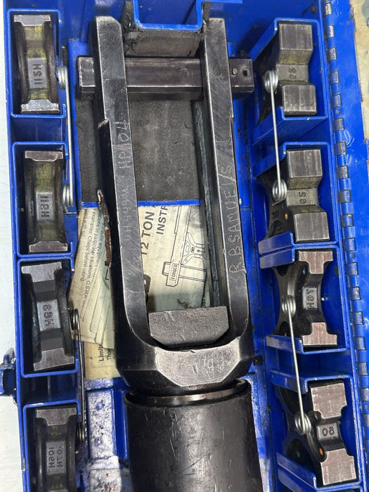 T&B Thomas And Betts Hydraulic Crimper W/ 10 Dies & Case, 12-TON Model TBM12
