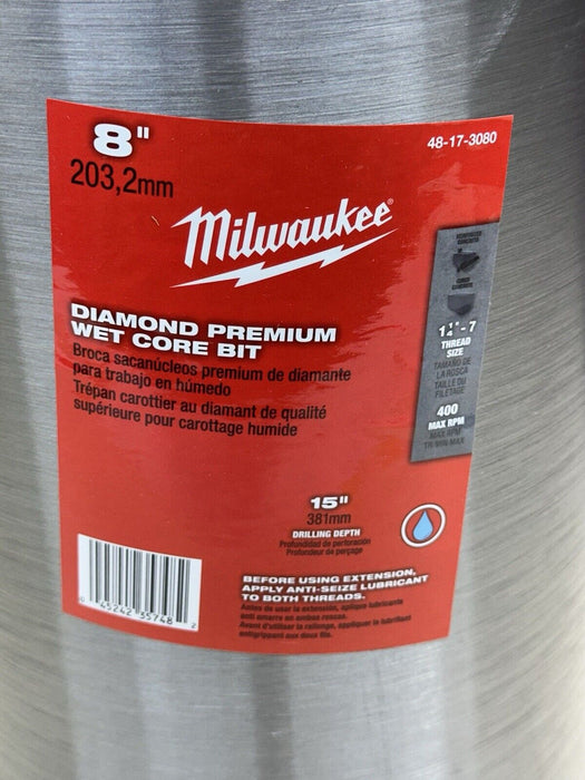 8" MILWAUKEE DIAMOND PREMIUM WET CORE BIT 48-17-3080 NEW