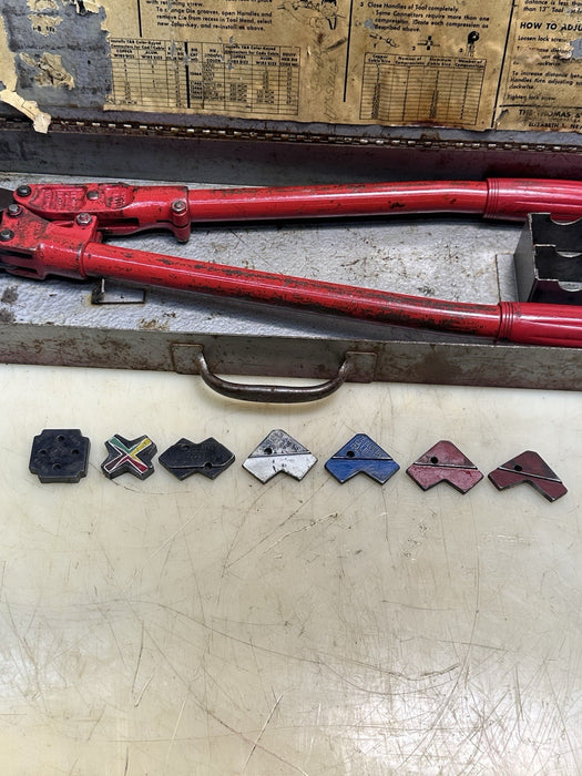 T&B TBM8 THOMAS & BETTS  WIRE CABLE HAND CRIMPER WITH 8 DIES AND Steel Box #BG7