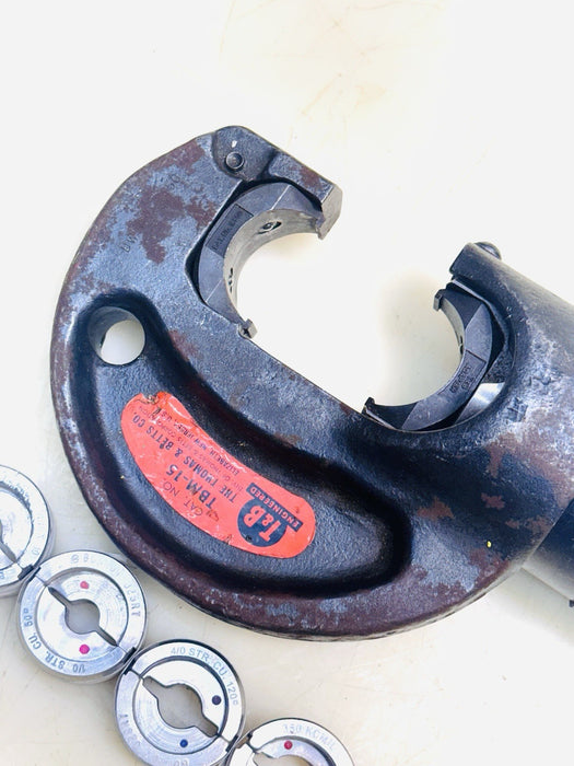 T&B Thomas & Betts TBM15 Hydraulic Crimper Head 15-Ton W/ 5 Burndy Crimping Dies