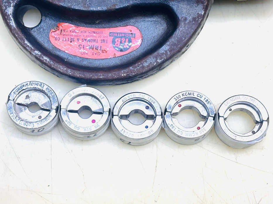 T&B Thomas & Betts TBM15 Hydraulic Crimper Head 15-Ton W/ 5 Burndy Crimping Dies