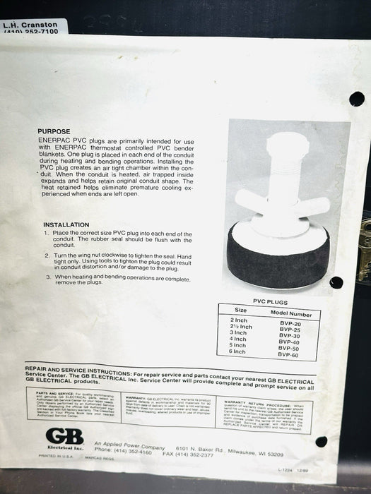 GB Gardner Bender BVP-60 PVC Plug Set for 2" - 6" PVC Pipe BVS-260 Great Set