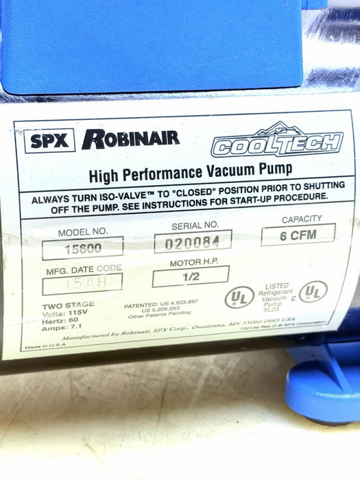 Robinair 15600 SPX Cooltech 6 CFM Vacuum Pump