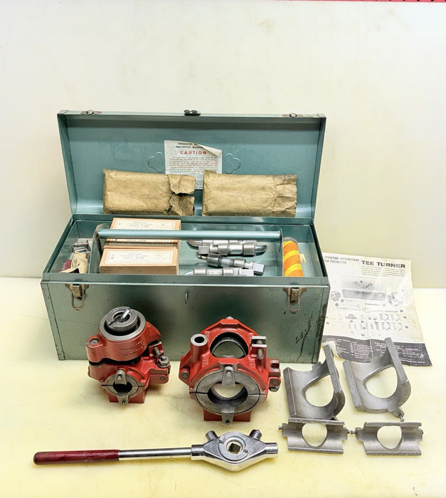 PIPEMASTER TEE-TURNER SET ERIE TOOL COMPLETE SET WITH EXTRAS GREAT SHAPE