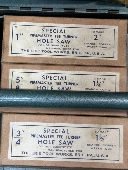 PIPEMASTER TEE-TURNER SET ERIE TOOL COMPLETE SET WITH EXTRAS GREAT SHAPE