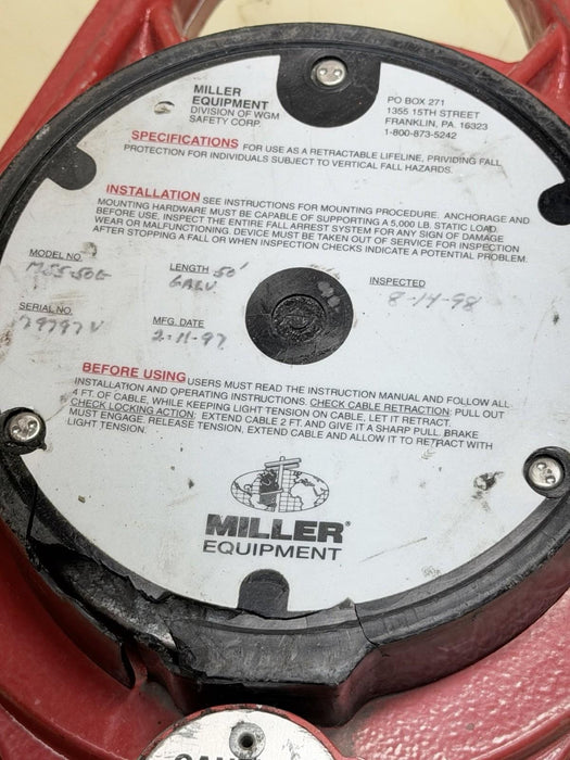 Used Miller Equipment M55-50G Retractable Lifeline 50' Safety Harness #1
