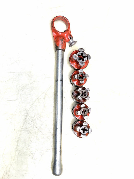 Ridgid Ratchet Bolt Threader Set 1/8, 1/4, 3/8, 7/16, 9/16, NC 00-RB + Handle
