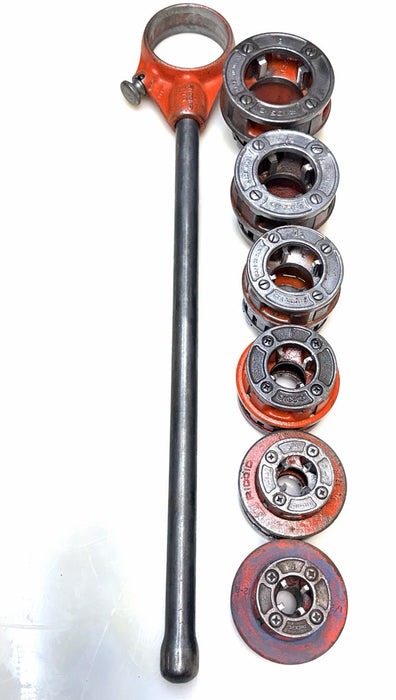 RIDGID 12-R Pipe Threader 6-Pc. Die Set 1/2” - 2" with Ratchet + Handle Nice BG3
