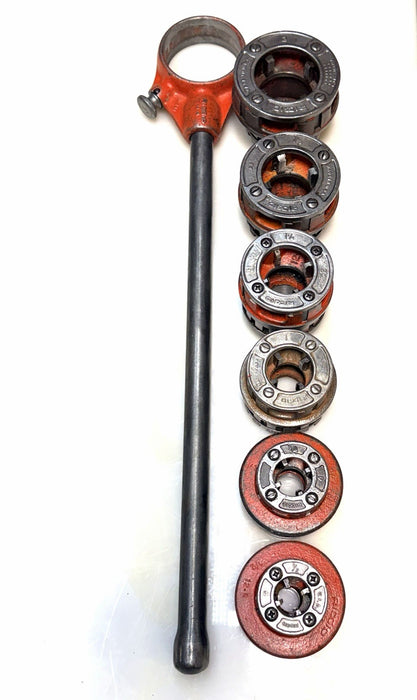 RIDGID 12-R Pipe Threader 6-Pc. Die Set 1/2” - 2" with Ratchet + Handle Nice BG4