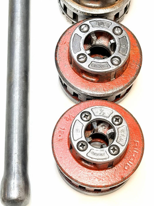 RIDGID 12-R Pipe Threader 6-Pc. Die Set 1/2” - 2" with Ratchet + Handle Nice BG4