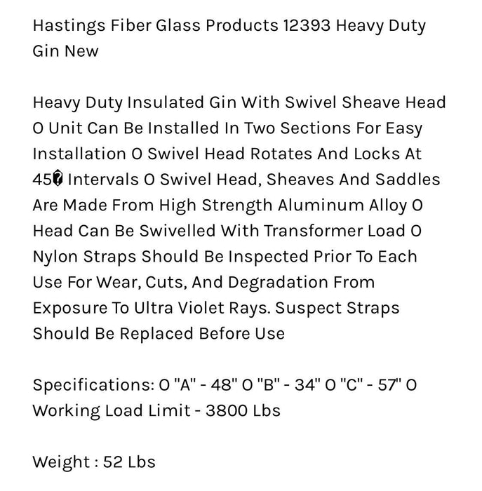 Hastings Fiberglass HFGP 12393 Heavy Duty Swivel Top Transformer Gin