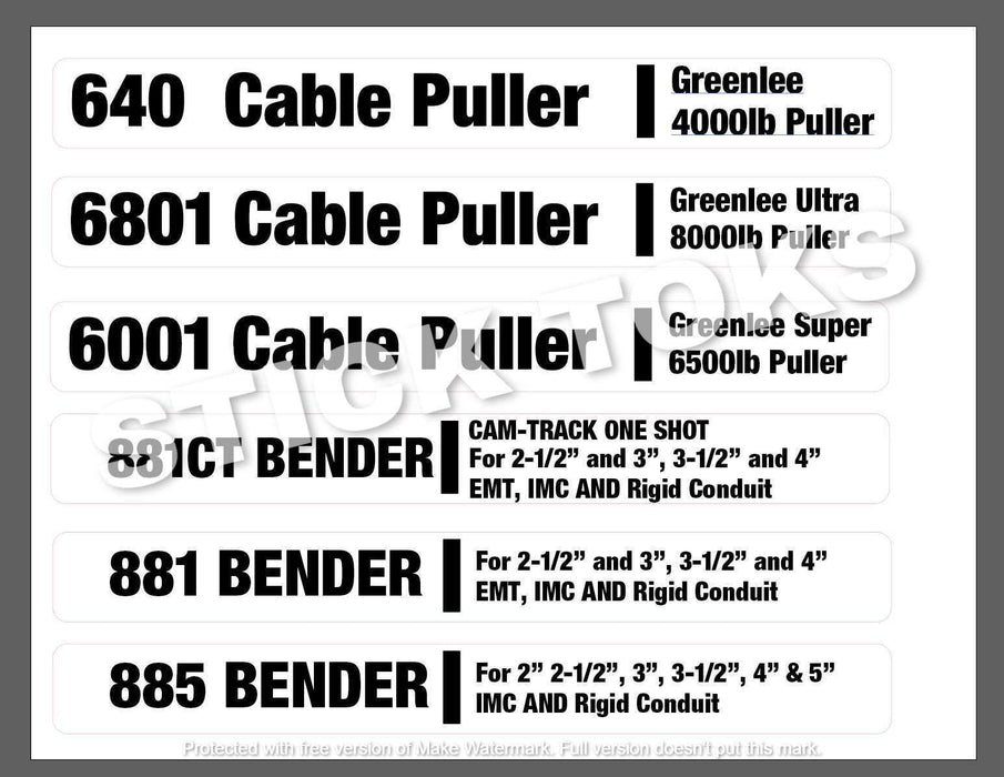 GREENLEE Gang Box Replica Decal Kit st123