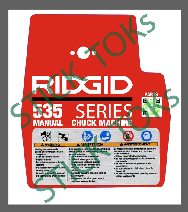 RIDGID 535 REPLICA MANUAL CHUCK WARNINGN LABEL Part #: 96472