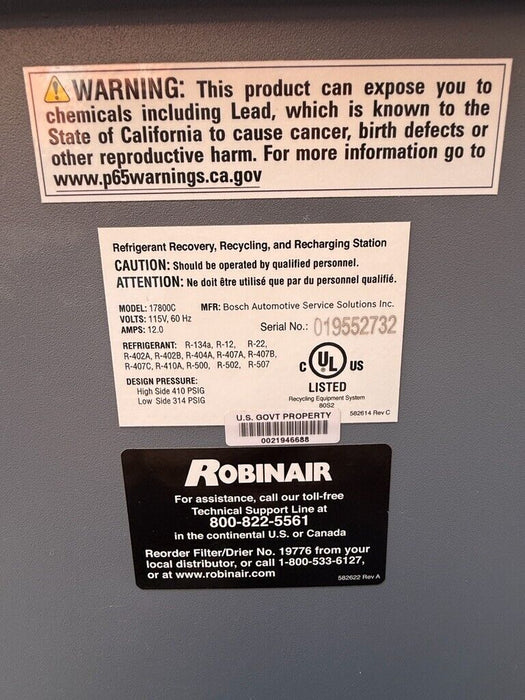 Robinair 17800C Multi-Refrigerant Recover, Recycle, Recharge Machine 2019 Tested