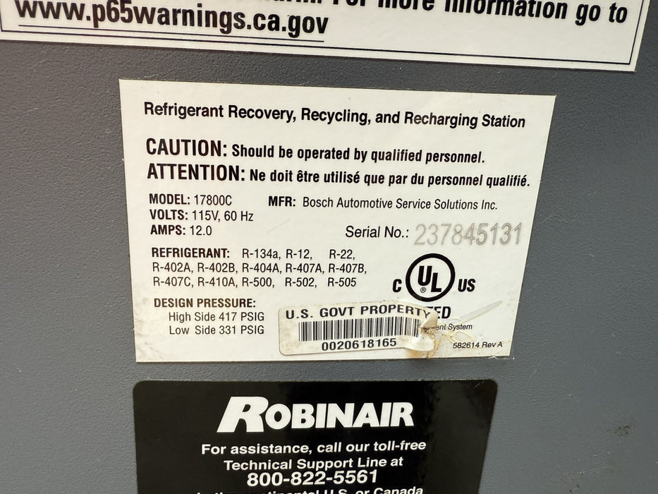 Robinair 17800C Multi-Refrigerant Recover, Recycle, Recharge Machine 2018 Tested