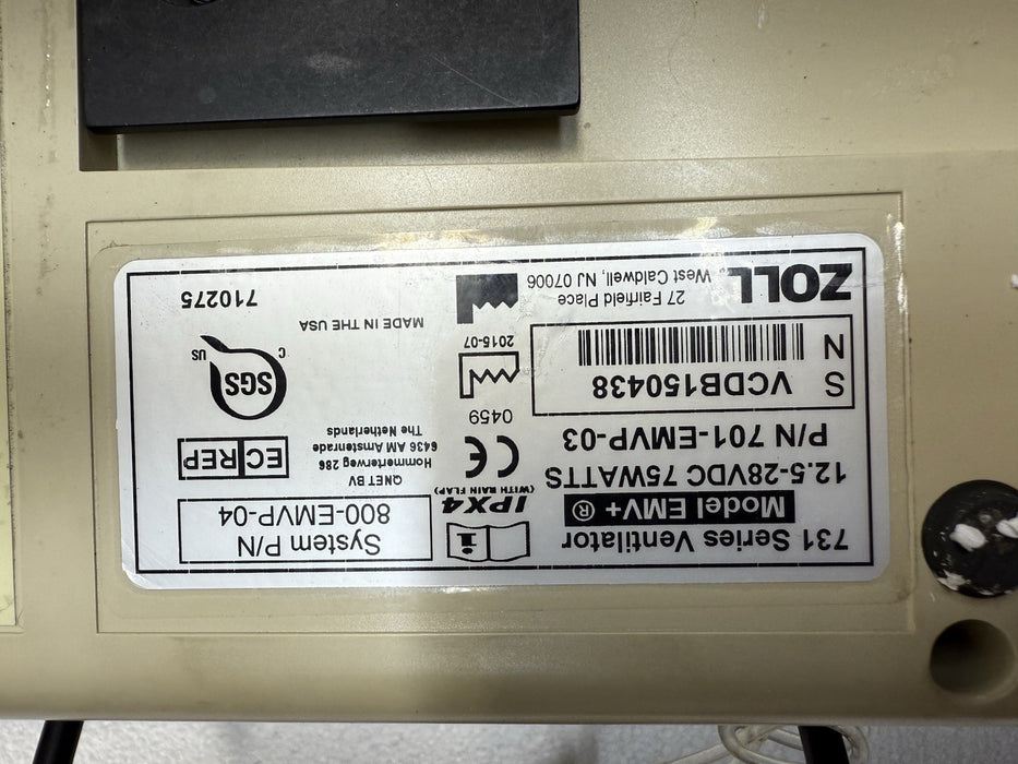 2019 Zoll Impact 731 EMV+ PATIENT MONITOR  Uni-Vent Ventilator NEW BATT .01 HR