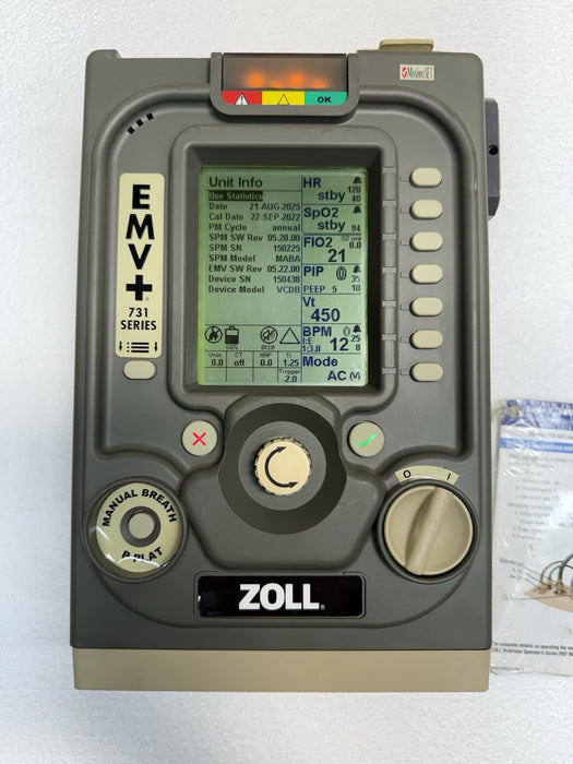 2019 Zoll Impact 731 EMV+ PATIENT MONITOR  Uni-Vent Ventilator NEW BATT .01 HR