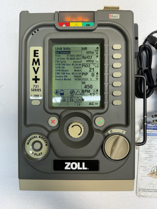 2019 Zoll Impact 731 EMV+ PATIENT MONITOR  Uni-Vent Ventilator NEW BATT .12 HR