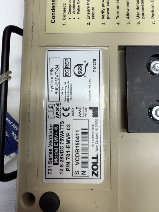 2019 Zoll Impact 731 EMV+ PATIENT MONITOR  Uni-Vent Ventilator NEW BATT .02 HR