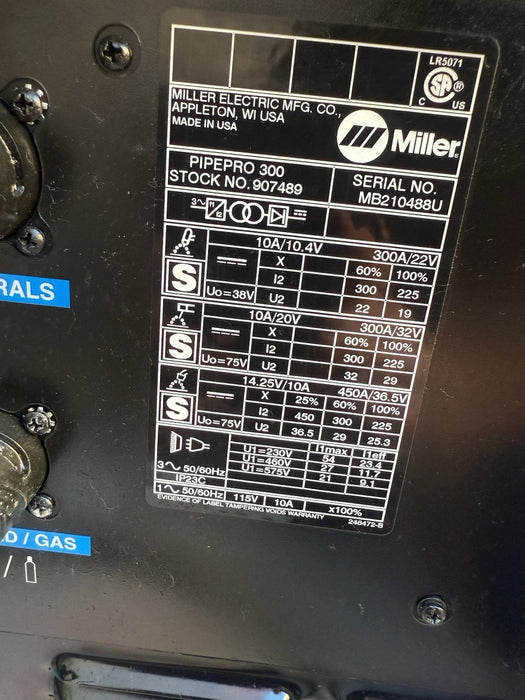 Miller Pipepro 300 FieldPro Welder 230/460/575 Volts 1/3 Phase (907489)