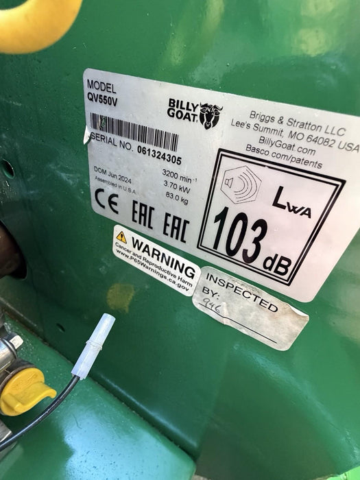 2024 Billy Goat QV550V Walk-Behind Lawn Leaf & Litter Vacuum New