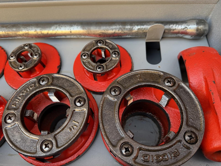 RIDGID 700 PIPE THREADER, 1/2"- 2" 12R DIE SET, REAMER, CUTTER, BOX, REFURBISHED