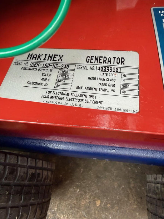 2022 Makinex GEN-16P-US-240 Portable 3-Phase Generator 16kW Gasoline Honda GX690