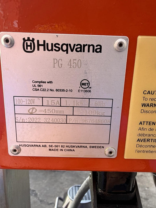 Husqvarna PG450 Concrete Floor Grinder 2022 73HRS DUST GUARD AND DISCS INCLUDED